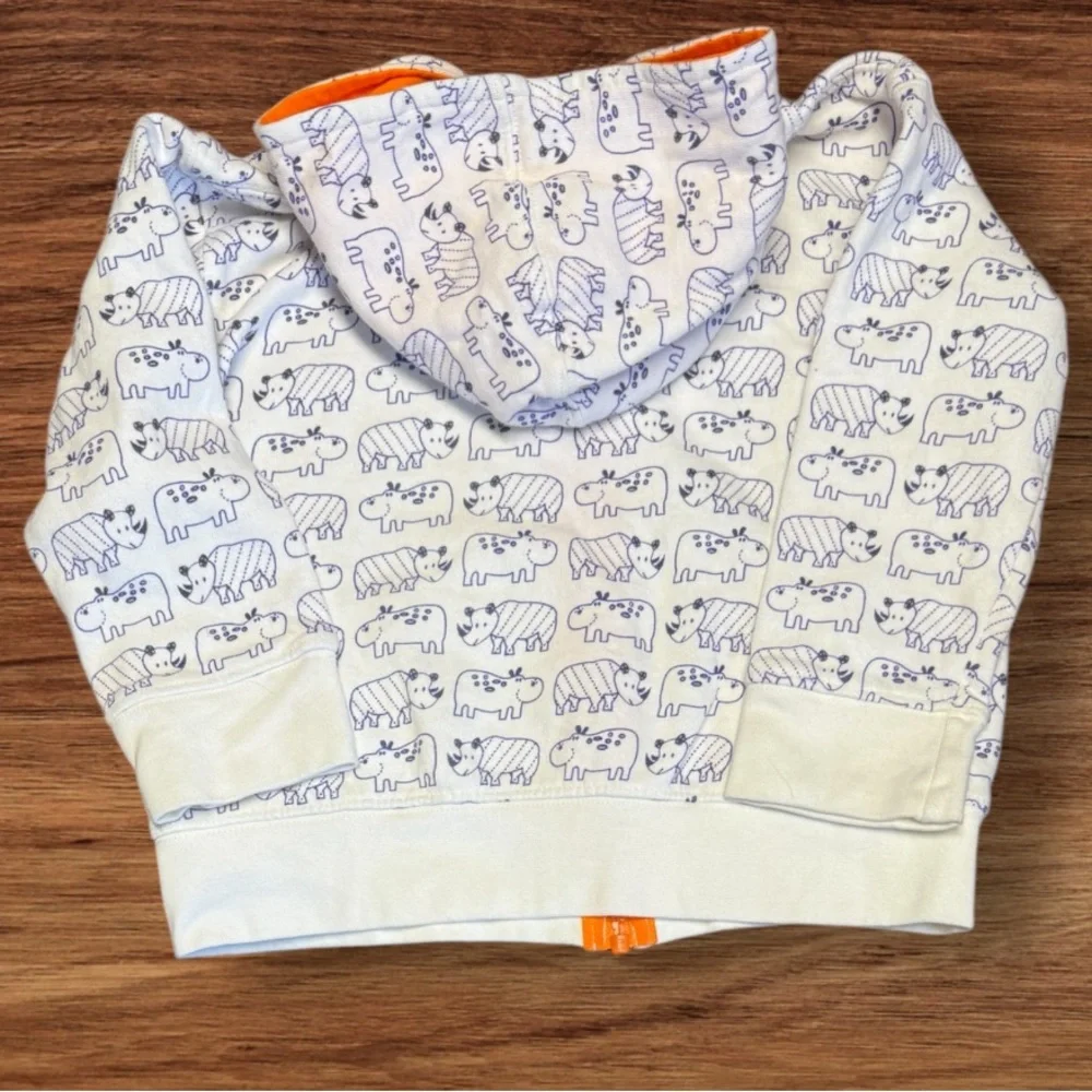 Like New! Mirasa Organic Cotton Hippo Rhinoceros zip hoodie SZ 2T